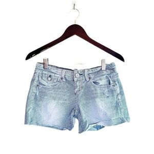American Eagle Womens Jean Light Blue 0 /XS Raw Hem Cut Offs Striped Shorts